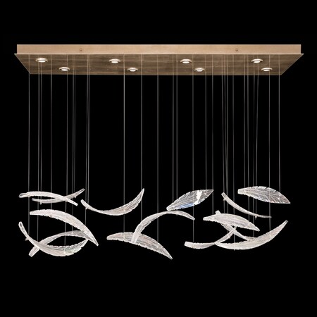 Fine Art Lamps Elevate Linear Chandelier, Plume, 8-Light, LED, Clear Crystal & Opaline Glass, Gold Leaf Canopy, 54" 894840-212ST